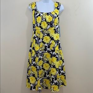 London Times Yellow and Black Floral Dress
